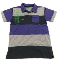 Šedo-fialové pruhované tričko s límečkem zn. Rebel 