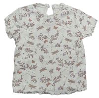 Smetanové kytičkované žebrované tričko zn. H&M