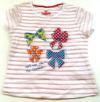 Bílo-růžové pruhované tričko s mašličkami 