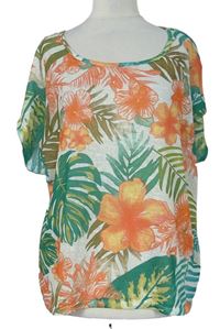 Dámské zeleno-korálovo-bílé květované tričko zn. Papaya 