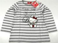 Outlet - Šedo-bílé pruhované triko s Kitty 