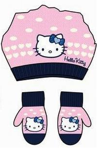 Nové - 2set - Světlerůžová bekovka s Kitty+palcové rukavičky zn. Sanrio