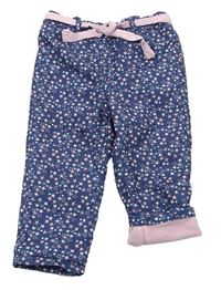 Tmavomodré šusťákové podšité kalhoty s hvězdičkami a páskem zn. Ergee
