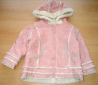 Růžový semišový zimní kabátek s kapucí