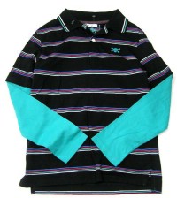 Černo-zelené pruhované triko s lebkou a límečkem zn. Marks&Spencer vel. 11/12 let