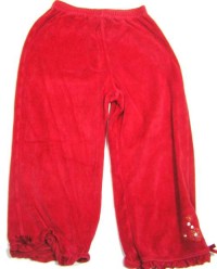 Červené sametové kalhoty s kytičkami