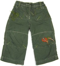 Zelené plátěné oteplené kalhoty s kytičkami