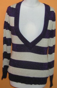 Dámský béžovo-fialový pruhovaný svetřík zn. H&M