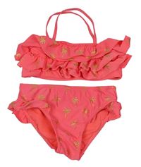 Neonově růžové dvoudílné plavky s palmami zn. Matalan 