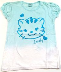 Nové - Světlemodro-bílé tričko s kočičkou zn. Kiki&Koko 