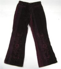 Hnědo-fialové  manžestrové kalhoty s výšivkou zn.George