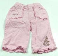 Růžové plátěné kalhoty s kytičkami 