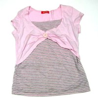 Růžovo- šedé pruhované tričko vel. 11-12 let