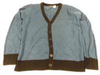 Modrý pletený propínací svetřík 