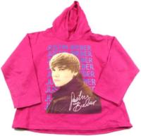 Růžová mikinka s Justinem Bieberem a kapucí 