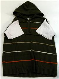 Khaki pruhovaná svetrová vesta s tričkem a kapucí 