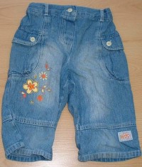 Modré riflové 3/4 kalhoty s kytičkami zn. St. Bernard