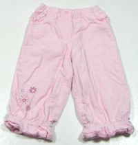 Růžové manžestrové oteplené kalhoty s kytičkami zn. George