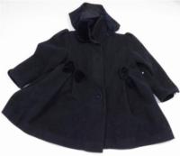 Tmavomodrý vlněný oteplený kabátek s kapucí zn. C&A
