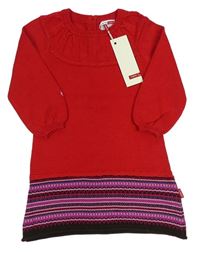 Červeno-pruhované pletené šaty s kytičkami zn. Name it