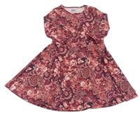 Černo-vínovo-růžové vzorované květované šaty zn. F&F