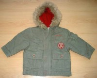 Khaki riflová zimní bundička s chlupatou kapucí