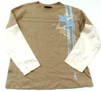 Béžovo-smetanové triko s potiskem a písmenky zn. REBEL