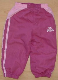Růžové šusťákové oteplené kalhoty s nápisem a pruhy zn. Lonsdale