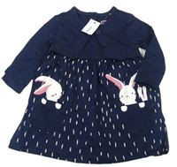 Tmavomodré bavlněné šaty s puntíky a králíčky zn. Bluezoo