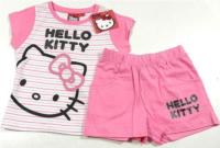 Outlet - 2set - Světlerůžovo-pruhované tričko s Kitty+kraťásky zn. Sanrio