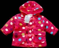 Outlet - Růžový fleecový zateplený kabátek s kapucí a puntíky zn. Minoti