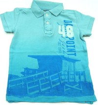Outlet - Modré tričko s límečkem a potiskem zn. H&M vel. 158/164