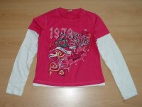 Růžovo-bílé triko s nápisy a korunkou a číslem zn. Cherokee vel. 13/14 let