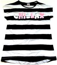 Outlet - Černo-bílé pruhované tričko s nápisem vel. 158/164