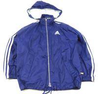 Modro-bílá šusťáková jarní bunda s kapucí a proužky zn. Adidas 