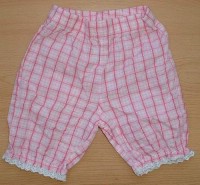 Růžové kostkované plátěné 7/8 kalhoty s krajkou zn. Marks&Spencer