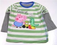 Zeleno-bílo-šedé pruhované triko s Peppou Pig zn.Marks&Spencer 