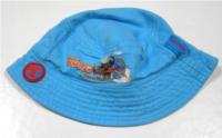 Modrý riflový klobouček s mašinkou Tomášem zn.TU; vel. 1-2 let  