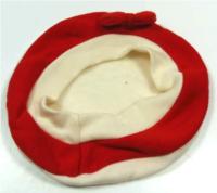Smetanovo-červený baret s mašličkou 