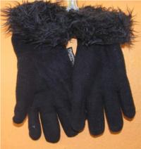 Dívčí tmavomodré fleecové prstové rukavice s kožíškem