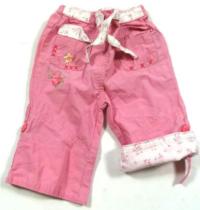 Růžové plátěné roll up kalhoty s kytičkami zn Adams
