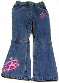 Modré riflové kalhoty s kytičkami zn. Barbie