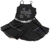 Černé letní šatičky s nápisy Hannah Montana a hvězdičkou a flitříky zn. George + Disney