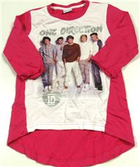 Růžovo-bílé triko s potiskem One Direction 