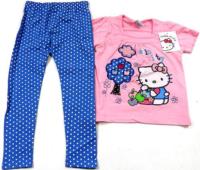 Outlet - 2set - Růžové tričko s Kitty+modré legínky s puntíky zn. Sanrio