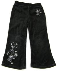 Černé sametové kalhoty s kytičkami zn. Adams
