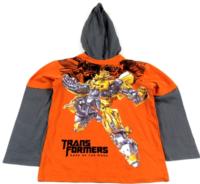 Oranžovo-šedé triko s potiskem Transformers a kapucí zn. DUCK&DODGE