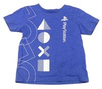 Modré melírované tričko s potiskem - PlayStation zn. Tu