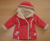 Růžový semišový zimní kabátek s kapucí s kytičkami zn. George