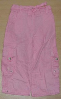 Růžové lněné kalhoty s kapsami a páskem